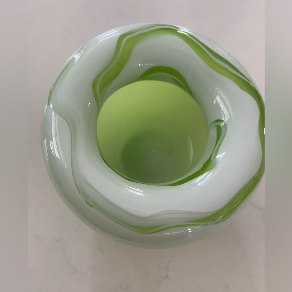 Green and White Swirl Glass Vase